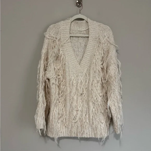 Anthropologie Fringed V-Neck Sweater - Picture 3 of 8
